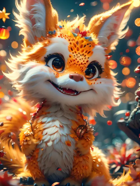 Magical Fantasy Creature, (best quality, masterpiece, Representative work, official art, Professional, Ultra high detail, 8k:1.3) super cute, big-eyed, with a soft, gentle nose, fluffy, smiling with two teeth, fennec fox on a natural background, realistic,...