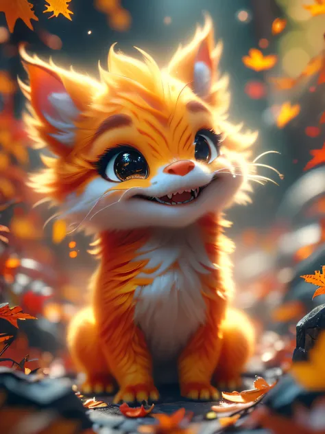 Magical Fantasy Creature, (best quality, masterpiece, Representative work, official art, Professional, Ultra high detail, 8k:1.3) super cute, big-eyed, with a soft, gentle nose, fluffy, smiling with two teeth, score_9, score_8_up, score_7_up, score_6_up, s...