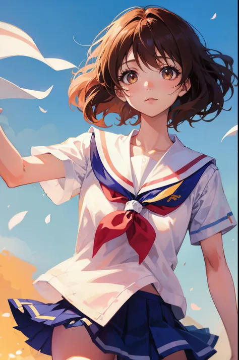 best pictures, Kumiko、masutepiece, 1girl in、​masterpiece、super precision、solo、Kumiko Omae、a park、Beautiful flowers々Park in full bloom、An amusement park、Kitauji High School Uniform, neckerchief, pink neckerchief, Pleated skirt, School uniform, serafuku, Shi...