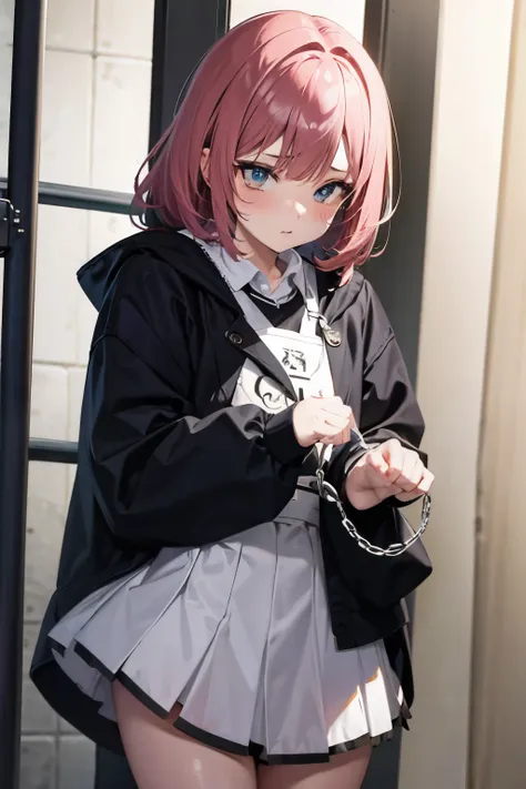 anime girl in jail was handcuffed