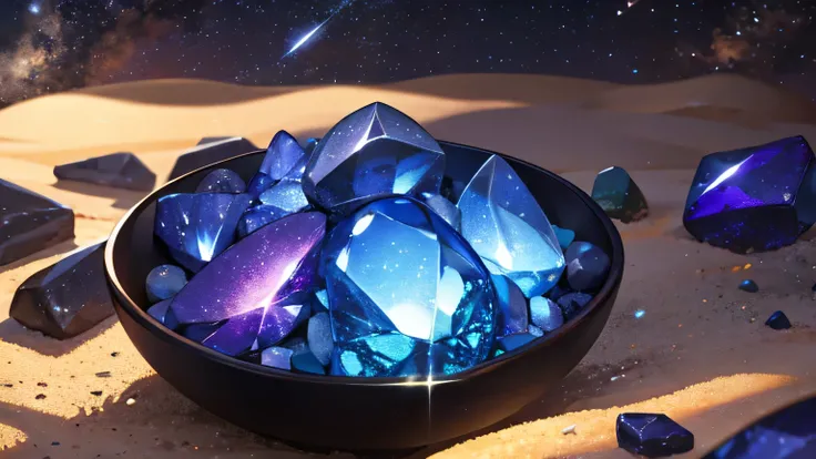 precious stones under a starry sky, shining in its color