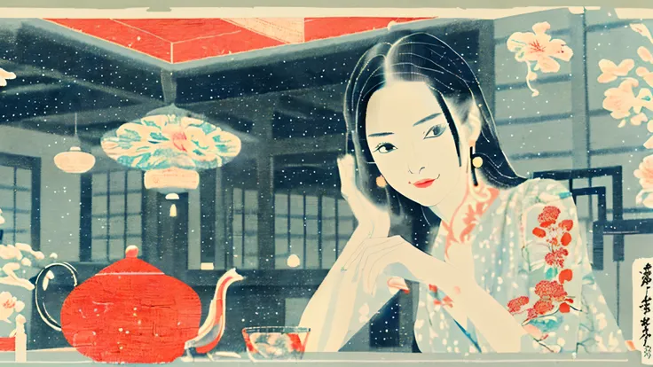 masterpiece, best quality, ukiyo-e:1.2, in hokusai style, a beautiful 20s russian model, ultra detailed face
