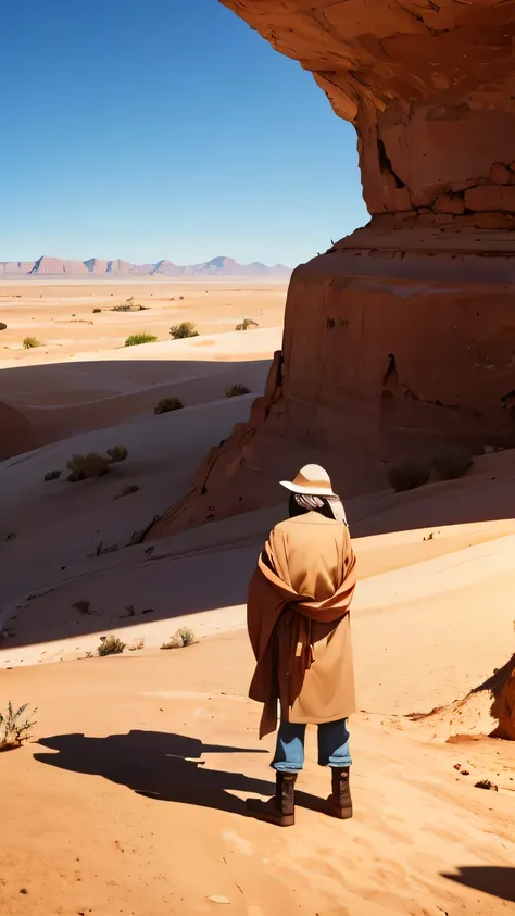 people with their backs turned, in a desert drinking water