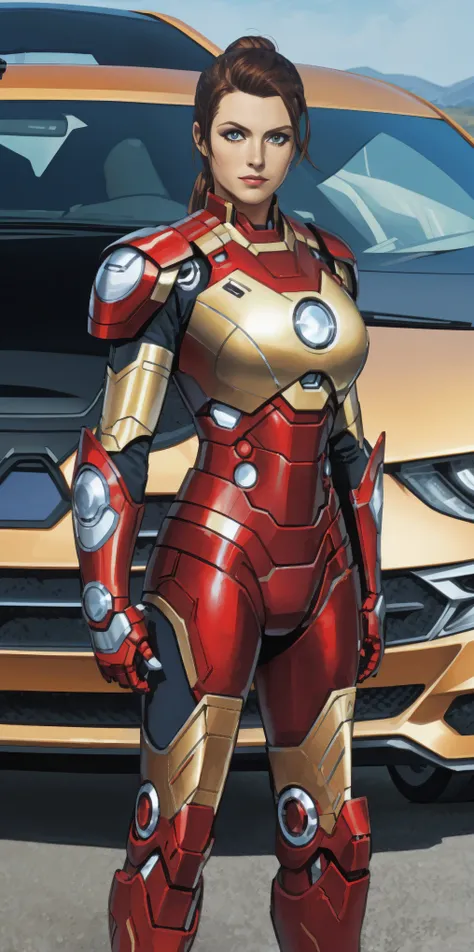 Mercedes von Martritz in Iron Man armor: Mark XLIX Rescue Armor, Detailed costume design