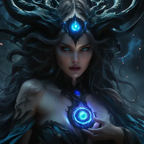 (best quality,4k,8k,highres,masterpiece:1.2),ultra-detailed,(realistic,photorealistic,photo-realistic:1.37),Giant demons with three faces from another dimension summoned from the magic circle, cosmic horror, deformed heads with tentacles and twisted horns,...