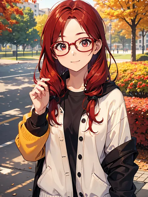 University、campus、beauty、Upper Body、knit，autumn，Red Hair，Glasses