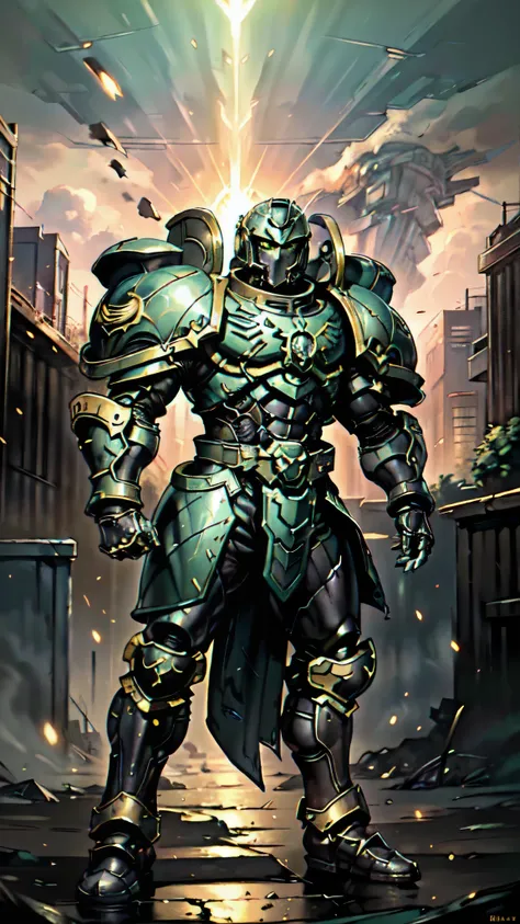 (masterpiece:1.5, best quality:1.5, extremely delicate:1.5), ((male:1.5)), a man wearing a full-face helmet, a biotech armored combat suit, green eyes, (a composite layered chest armor), fully enclosed shoulder guards, matching arm and leg guards, a belt o...