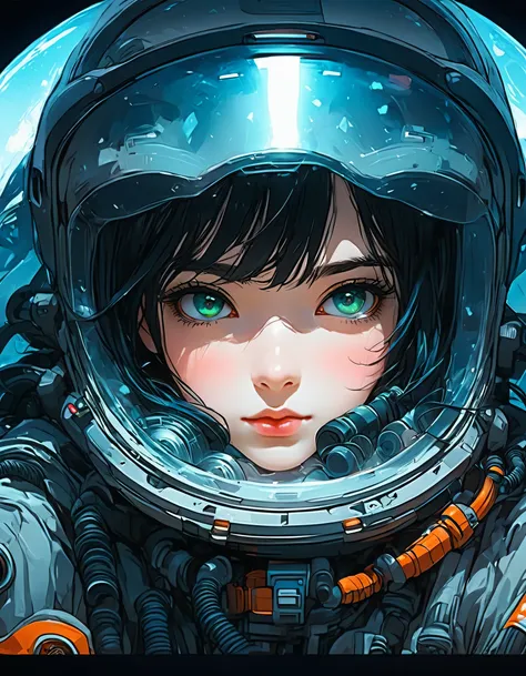 anime girl in futuristic cockpit black hair (detailed eyes) (detailed lips) ((best quality))