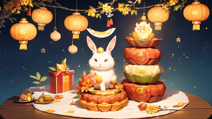 chinese moon cake rabbit moon ancient style ribbon mid-autumn festival