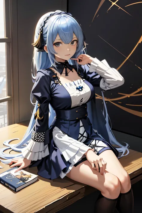 anime girl sitting on a table with a book and a knife, best anime 4k konachan wallpaper, from arknights, from the azur lane videogame, anime art wallpaper 8 k, azur lane style, anime art wallpaper 4 k, anime art wallpaper 4k, nightcore, high detailed offic...