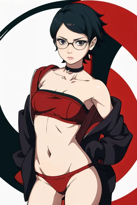 Wearing bra wearing panties sexy body short hair eyes Sharingan 