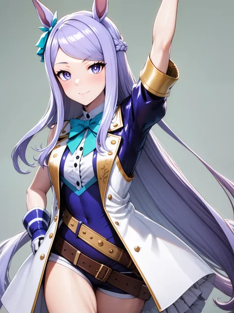 Armpit Show,((masterpiece), (最high quality)) One girl, Mejiro McQueen, Mejiro McQueen(Umamusume), Silver Hair, Long Hair, Horse&#39;s ears, Horse Girl,, gloves, dress, Cleavage, [Bare shoulders, clavicle, white oprea gloves, white gloves, white dress, Stra...