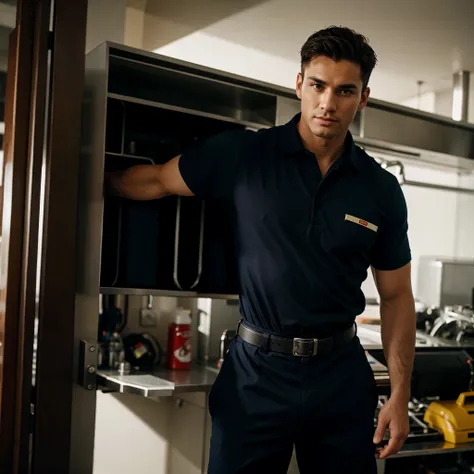 handsome man wearing firefighter uniform 