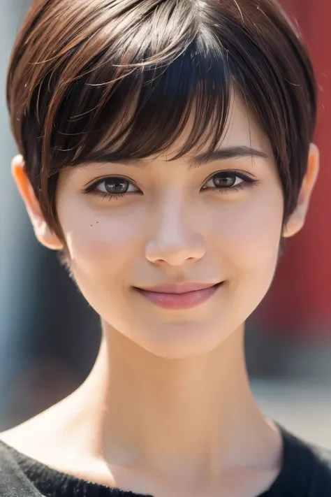 One person, Gaze, smile, Pixie Cut