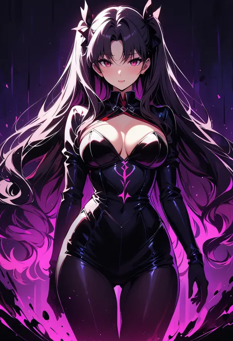 Rin Tohsaka，(masterpiece, best quality:1.2), Black Light Art，1 girl, solitary，Tights，Chest，，Tights，Busty
