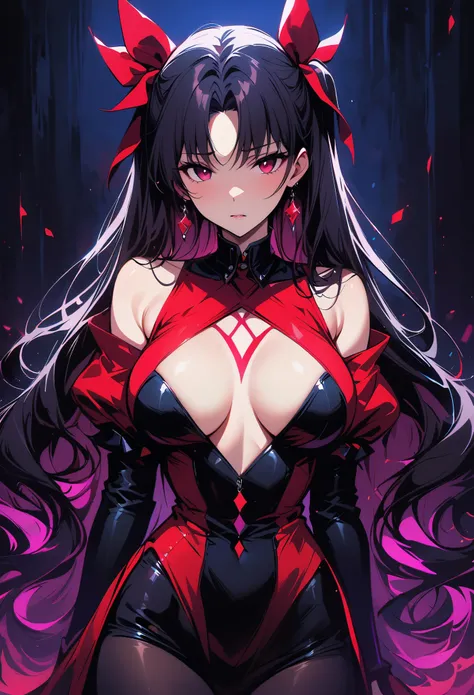 Rin Tohsaka，(masterpiece, best quality:1.2), Black Light Art，1 girl, solitary，Tights，Chest，，Tights，Busty
