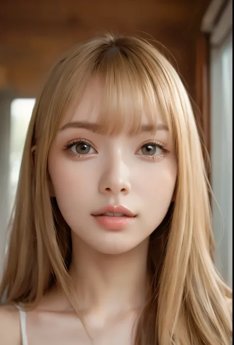 You are sexy and your face is so pretty、Super long、Shining like silk、Metallic Butter Blonde Hair、Swaying bangs、sexy 、cute