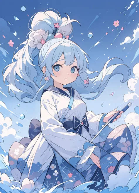 (masterpiece、Highest quality、Highest quality、Official Art、Beautiful and beautiful:1.2)、(One person:1.3)Hatsune Miku、Twin tails,Beautiful breasts, Katsushika Hokusai,(masterpiece), (Highest quality), (Super detailed),(Messy hair),(【An illustration), (One pe...