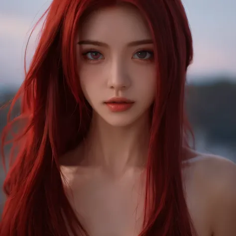 red hair, Sinister faces, fascinating, Zoom in on the face, red eyes, One person
