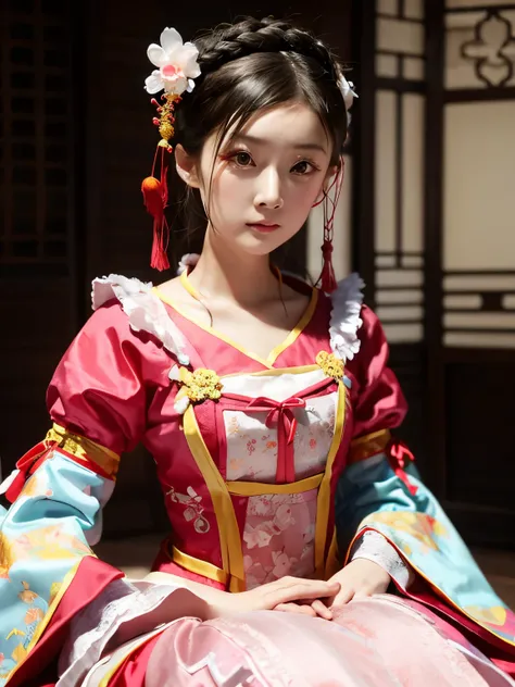 One girl.alone,Hanfu,chinese garment,photograph, masterpiece, photographリアリズム,Highest quality, 超High resolution, RAWphotograph, photograph撮影, Professional, Amazing details, colorful, Surrealism, masterpiece, Highest quality, High resolution, Viewpoint, Hig...