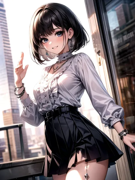 (masterpiece, highest quality, extremely detailed CG), perfect pixel, one girl, cute, perfect body, anatomically correct, beautiful eyelashes,
20 years old, (clear make up:1.1), beautiful eyelashes, black hair, bob cut, swept bangs, BREAK black eyes, big...