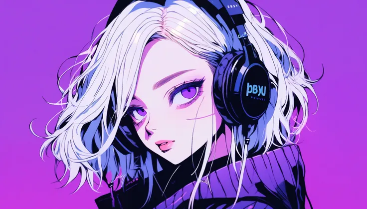 illustrator, アニメ , realistic ,sketch , 1 girl, ,lip, sweater,Order,  gradient background, neon hair,Textured trim, Canadian, (masterpiece,Best quality) ganyou, Otherworld fantasy character ,dj, dj booth, dancing to music, nightclub, (A strong white light e...