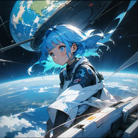 young blue hair girl on a strange planet 