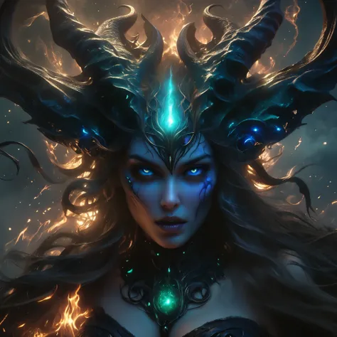 (best quality,4k,8k,highres,masterpiece:1.2),ultra-detailed,(realistic,photorealistic,photo-realistic:1.37),Giant demons with three faces from another dimension summoned from the magic circle, cosmic horror, deformed heads with tentacles and twisted horns,...