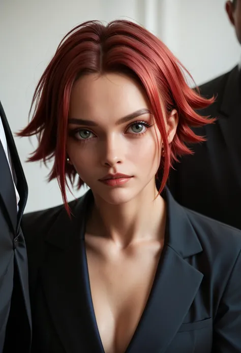 (((ultra detailed face, short red hair, pale skin, suits)))