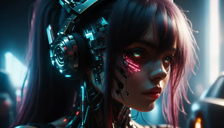 close up of a skull girl with headphones, cyberpunk, portrait of cyber, cyber, estilo de terror cyberpunk, cyberpunk dark fantasy art, estilo de arte cyberpunk, arte cyberpunk digital avanzado, fantasy skull, It has cyberpunk style, detailed portrait of a ...