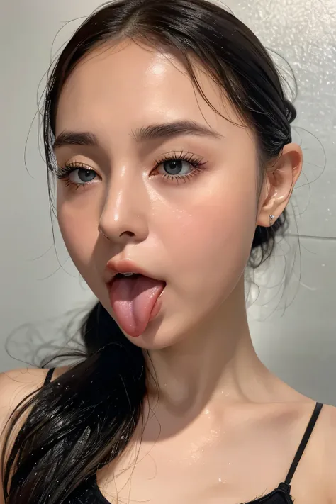Taylor Hill、High resolution realistic photos,8k,realistic skin texture,to be born々New People,1 girl,table top,,Awards - Award-winning photos, very detailed, focus the eyes clearly, nose and mouth,face focus, super close up of face、woman with open mouth and...