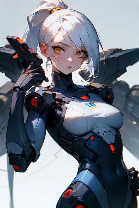 an android girl, with white hair (a long ponytail), with yellow eyes, in a cyberpunk outfit, with robot arms and legs

((perfect face)), ((perfect body)), ((perfect eyes))