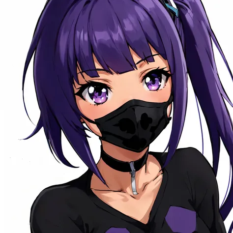 anime girl with purple hair wearing a black mask and black top, anime moe artstyle, anime style character, anime styled, anime style portrait, anime style. 8k, clean detailed anime style, anime artstyle, in an anime style, realistic anime artstyle, in anim...