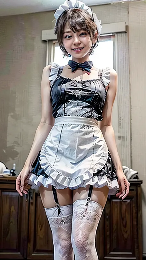 (Japanese maid cafe staff、Girl in maid outfit、Standing)、(Realistic、Like a photograph、Live Action、8k, Realistic, RAW Photos, Best image quality: 1.4), Single-lens reflex camera、RAW Photos, Highest quality, Realistic, Highly detailed CG Unity 8k wallpaper, D...