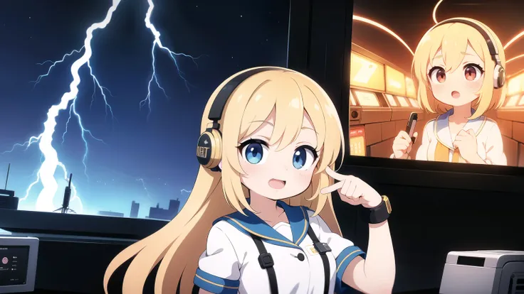 masterpiece, Highest quality, Super detailed, Anime Style, pretty girl,Radio Girl,The background is simple and electricity is being controlled.,Blitz,Lightning