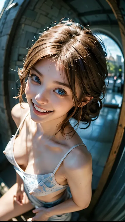 Highest quality, masterpiece, Ultra-high resolution,8k,((Toothy smiling portrait:1.4)), (Realistic:1.6), ((blue eyes)),((A radiant smile)), RAW Photos,((Realisticな美肌)),((Random Fashion:1.6)),((Soft looking breasts,Nipples)),((Full body photo)),1 person,Adu...