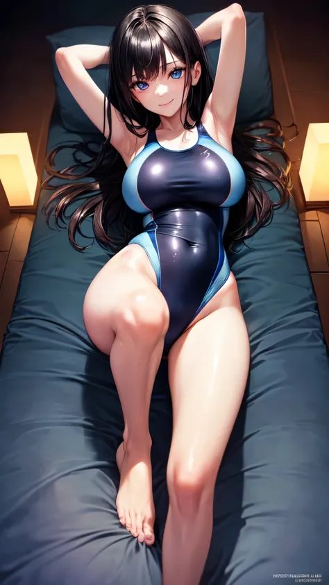 ((masterpiece,best quality,ultra detailed,high resolution)),night,looking viewer,((solo,girl,slender)),black hair,straight hair,(beautiful detailed face,beautiful detailed eyes),(finely detailed skin,fair skin),big sagging breast,light_smile,(shiny trainin...