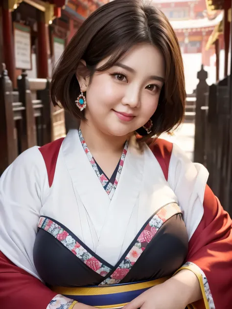 (((Shrine maiden,kimono))),((((chubby,overweight,corpulent)))),(((Double chin))),(((Plump face,fat))),((Highest quality)), Realistic, Very detailed, In detail, ((High resolution)), 8k,((smile)),((upper body)),Beautiful, well-shaped eyes,(Korean women),((se...