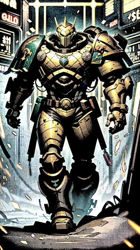 (masterpiece:1.5, best quality:1.5, extremely delicate:1.5), ((male:1.5)), a man wearing a full-face helmet, a biotech armored combat suit, green eyes, (a composite layered chest armor), fully enclosed shoulder guards, matching arm and leg guards, a belt o...