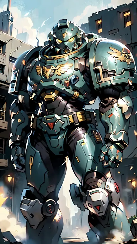 (masterpiece:1.5, best quality:1.5, extremely delicate:1.5), ((male:1.5)), a man wearing a full-face helmet, a biotech armored combat suit, green eyes, (a composite layered chest armor), fully enclosed shoulder guards, matching arm and leg guards, a belt o...