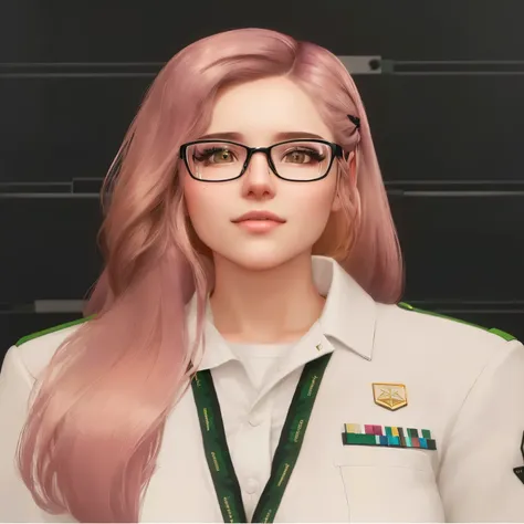 a close up of a person with glasses and a uniform, realistic schoolgirl, the sims 4 texture, hyperrealistic schoolgirl, inspired by Claire Falkenstein, hyperrealistic teen, sil from species, inspired by Sim Sa-jeong, elite scientist, inspired by Adrienn He...