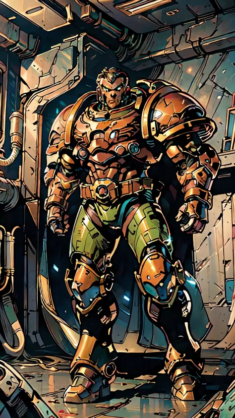 (masterpiece:1.5, best quality:1.5, extremely delicate:1.5), ((male:1.5)), a man wearing a full-face helmet, a biotech armored combat suit, green eyes, (a composite layered chest armor), fully enclosed shoulder guards, matching arm and leg guards, a belt o...