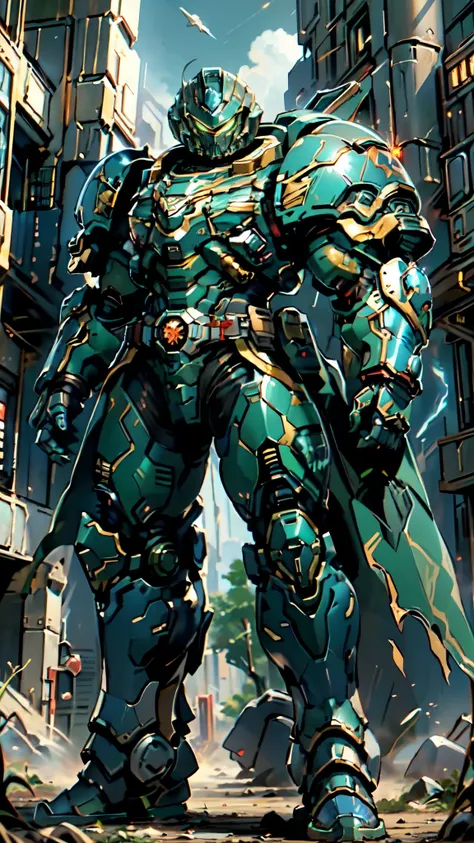 (masterpiece:1.5, best quality:1.5, extremely delicate:1.5), ((male:1.5)), a man wearing a full-face helmet, a biotech armored combat suit, green eyes, (a composite layered chest armor), fully enclosed shoulder guards, matching arm and leg guards, a belt o...