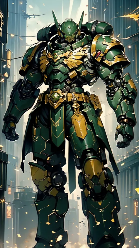 (masterpiece:1.5, best quality:1.5, extremely delicate:1.5), ((male:1.5)), a man wearing a full-face helmet, a biotech armored combat suit, green eyes, (a composite layered chest armor), fully enclosed shoulder guards, matching arm and leg guards, a belt o...