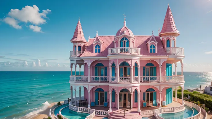 barbie palace next to the ocean
