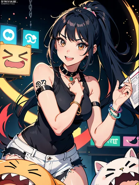 (Highest quality、High resolution、8k、masterpiece:1.2)。Curvaceous yet slender、A woman grinning、Showing teeth、She conducts margin trading while looking at the numerous computer screens.。Cyber world background。（A stunning fusion of pixel art and CG：1.5）。彼女のDou...