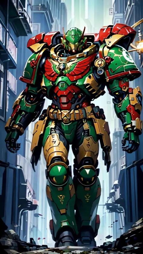 (masterpiece:1.5, best quality:1.5, extremely delicate:1.5), ((male:1.5)), a man wearing a full-face helmet, a biotech armored combat suit, green eyes, (a composite layered chest armor), fully enclosed shoulder guards, matching arm and leg guards, a belt o...