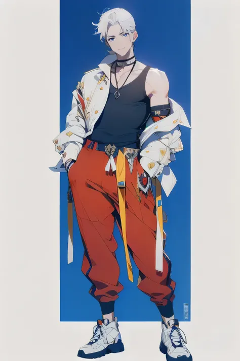 Handsome man , ((tall lean toned man:1.2)), broad-shouldered, handsome, ((very short hair:1.3)), ((white hair:1.4)), blue eyes, angular chin:1.3)),