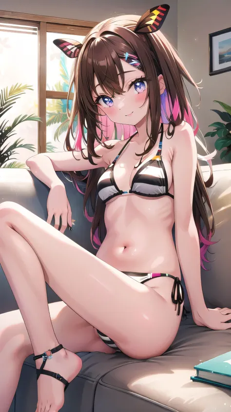 ((8k, Highest Quality, Masterpiece: 1.3)), Ultra High Resolution, (1 Girl, Solo), (Color Changing Eyes, Super Detailed, Expressive Sparkle, Sparkling, Glowing Eyes), Highly Detailed Eyes, Highly Detailed Face, Random Hair, ((Pastel Colors)),Bikini: The oka...