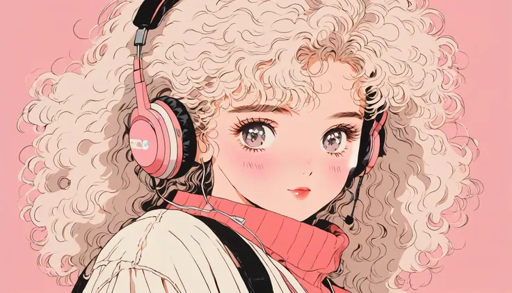 90s anime style, 1990s style, clear, 1980s style, (blush:1.7), the highest quality, 8k, 1 woman, Only, lofi girl, lofi art, lofi feeling, looking at the viewer, very big eyes, wearing 1980s clothes, upper shot, close up, smiling, light brown eyes, skin whi...
